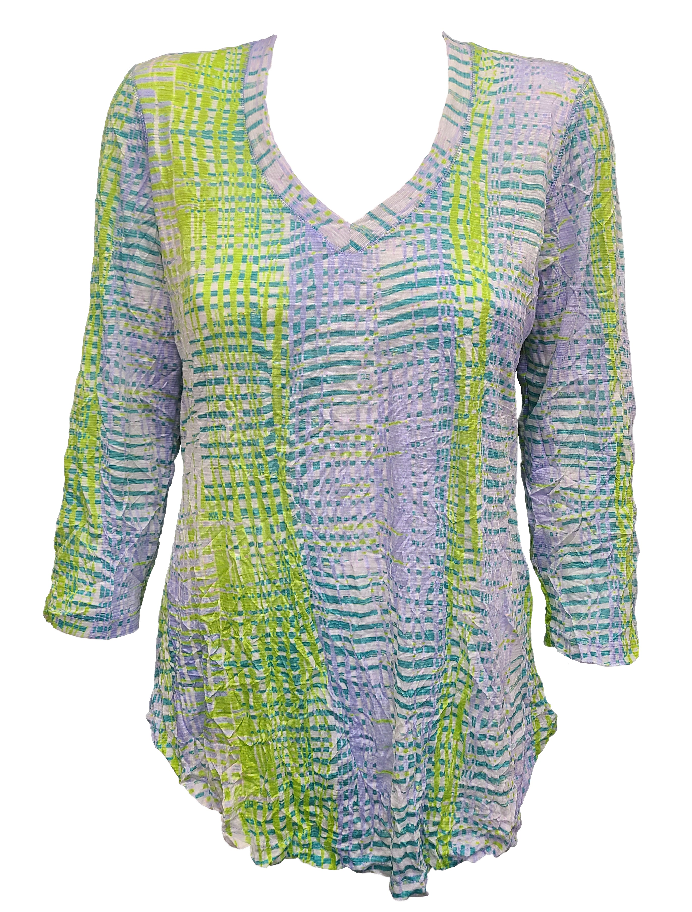 크러쉬드 3/4 슬리브 라임 V넥