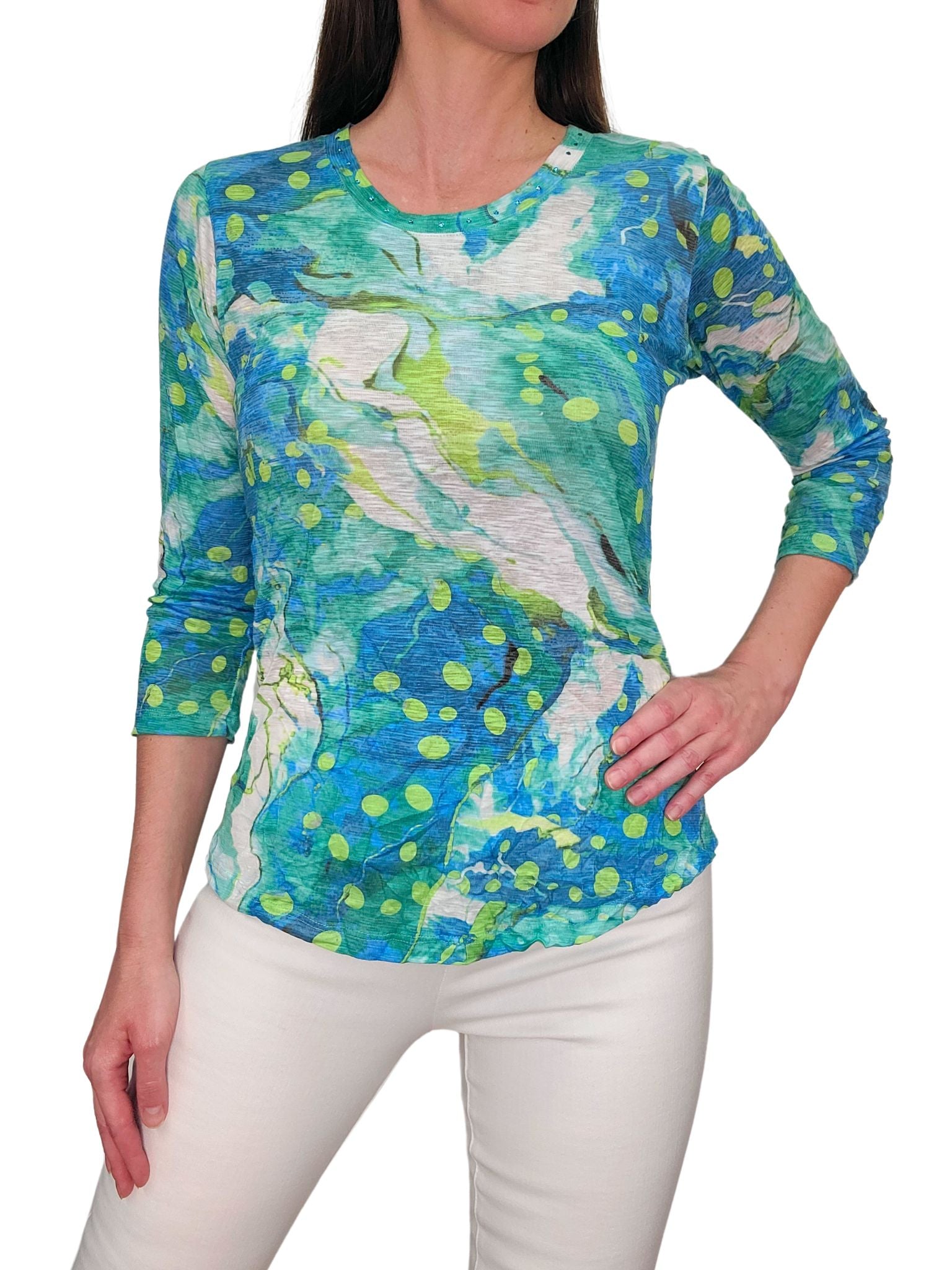 크러쉬드 3/4 슬리브 말리부 크루넥