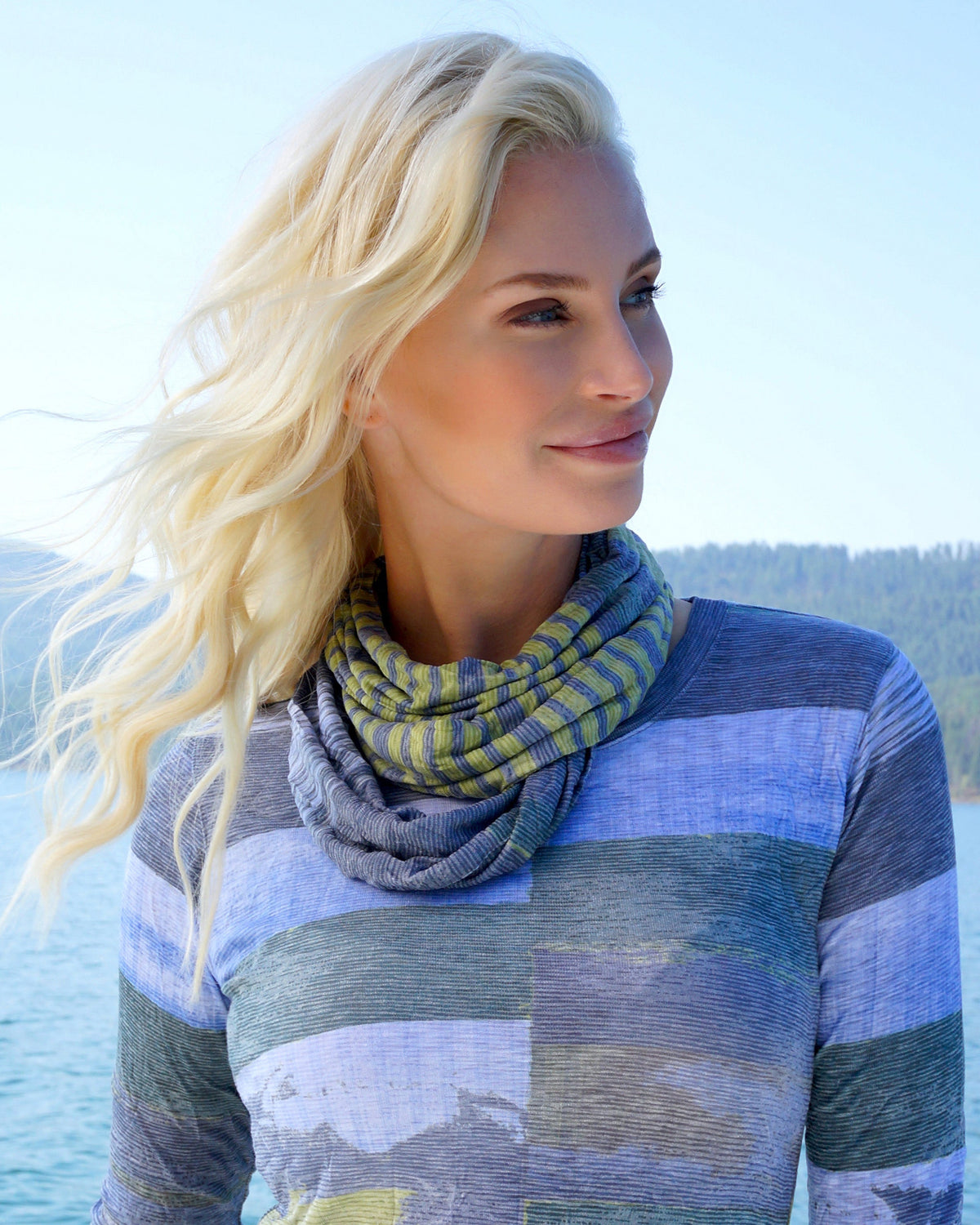 Crushed 3/4 Sleeve 'Peri' Crew Neck with Infinity Scarf