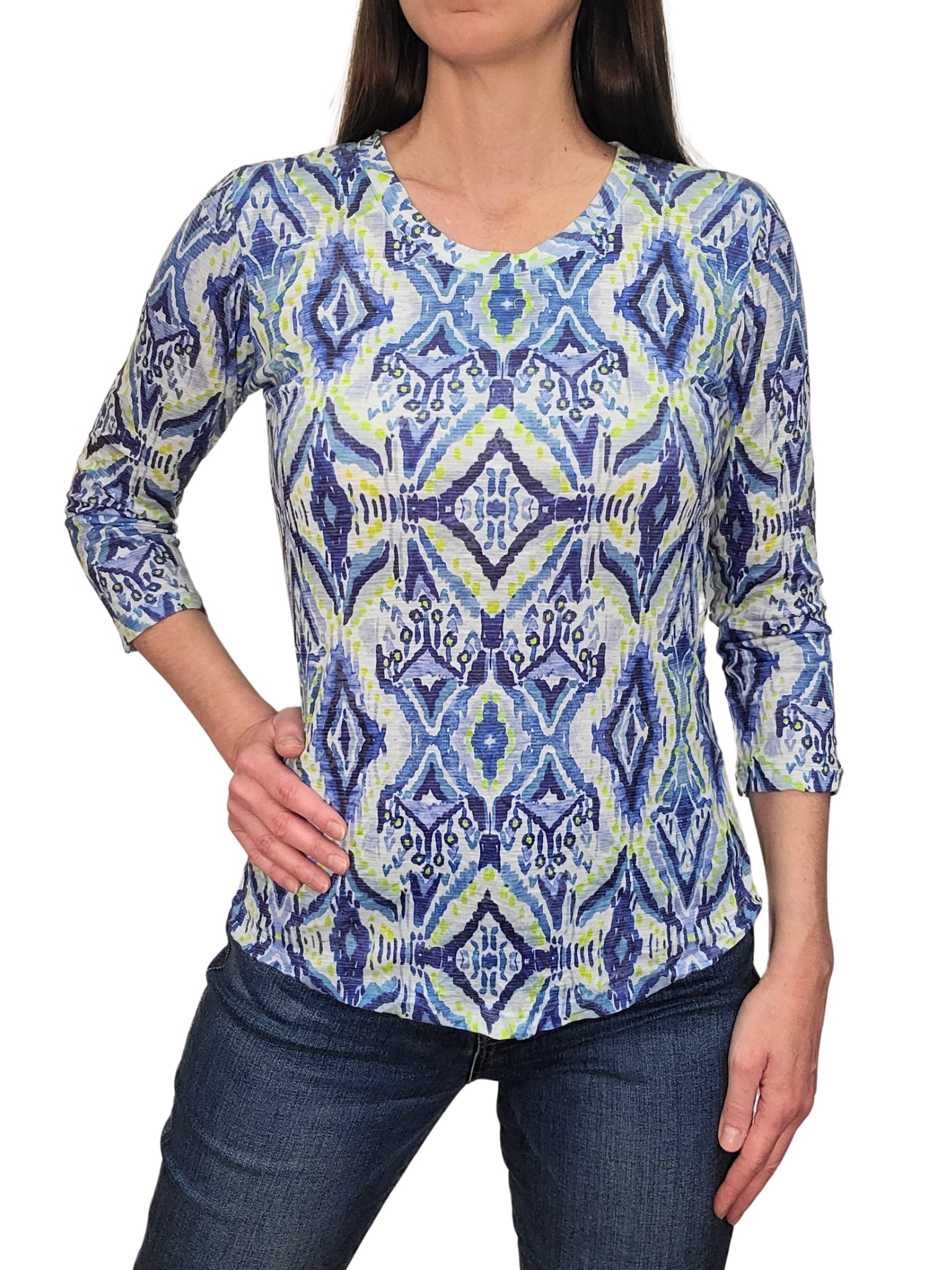 크러쉬드 3/4 슬리브 이캇 크루넥