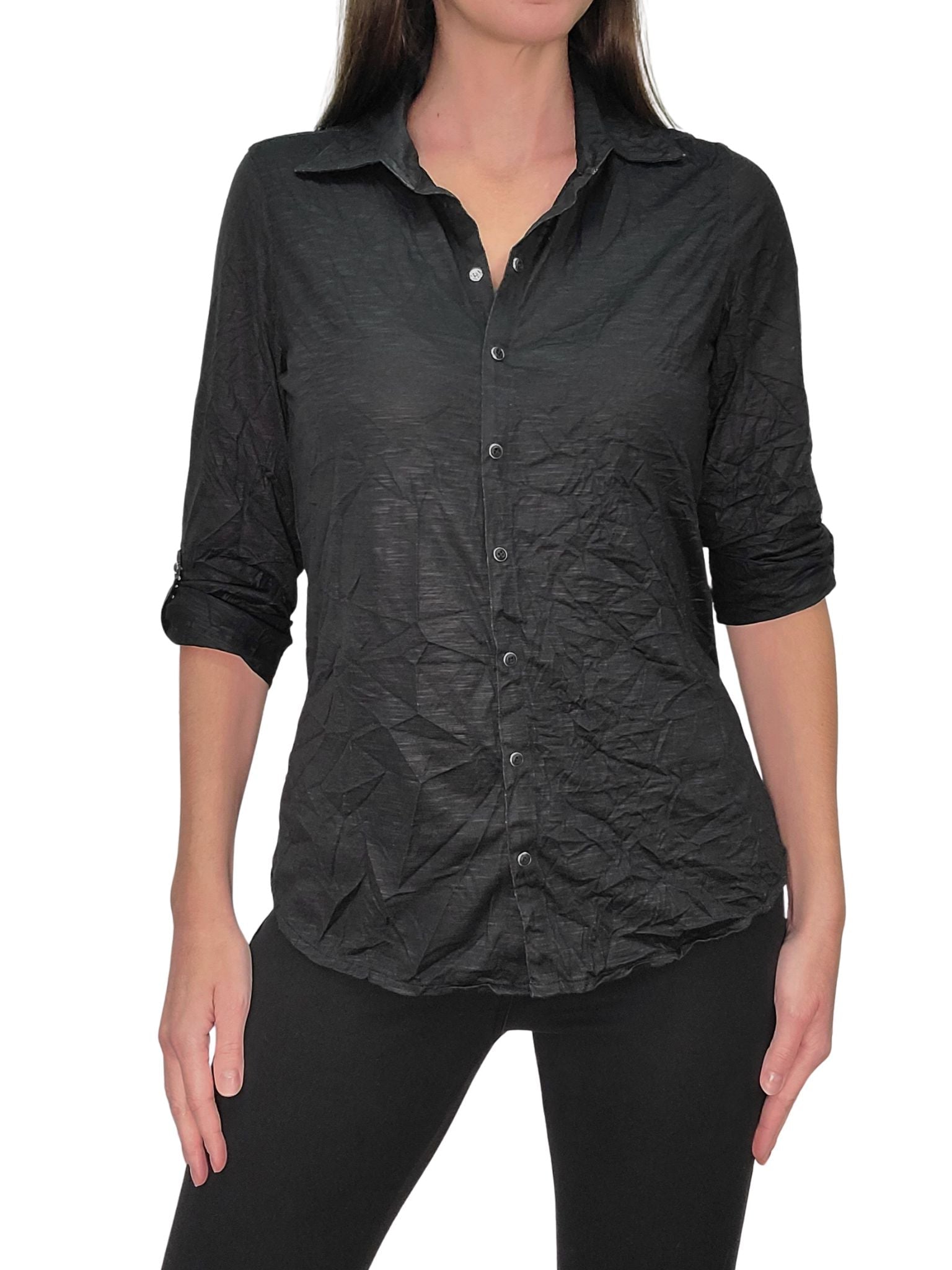 크러쉬드 솔리드 블랙 셔츠 