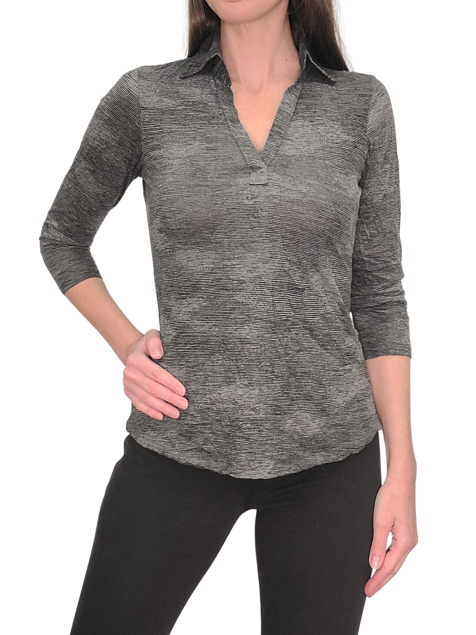 Crushed 3/4 Sleeve 'Soft Black' Polo