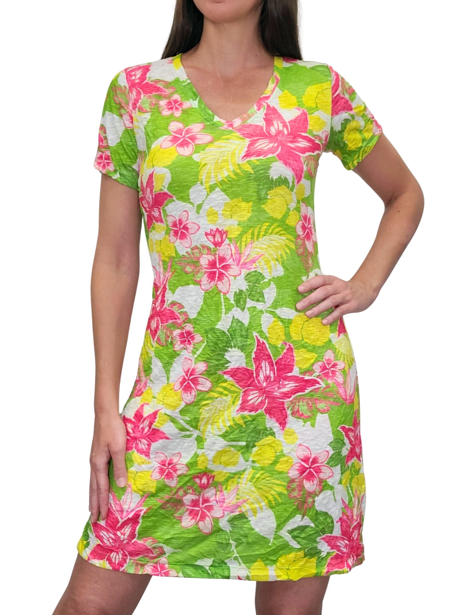 Crushed 'Kiwi' V-Neck Dress