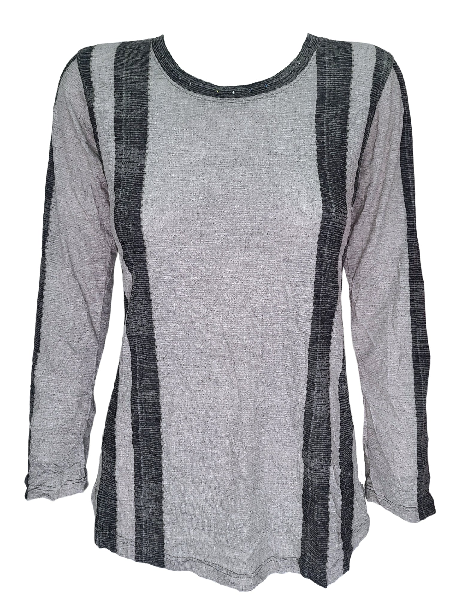 크러쉬드 3/4 슬리브 웨이브 크루넥 w/스톤