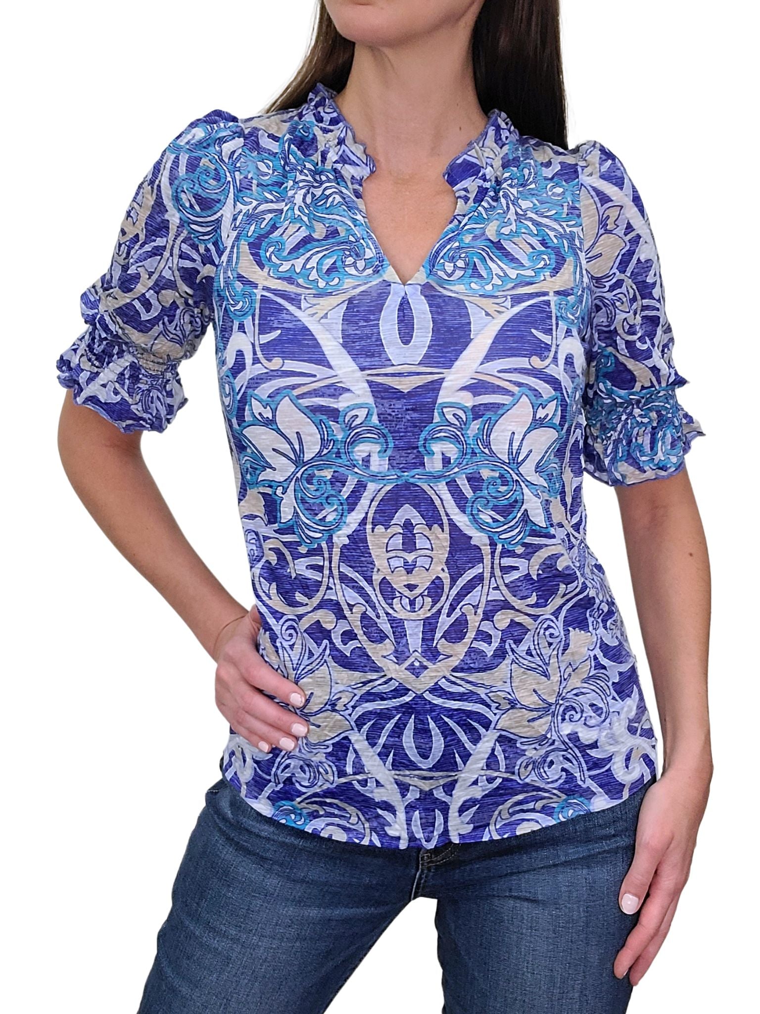 Ruffled Collar 'Wind' Blouse with Smocked Sleeves