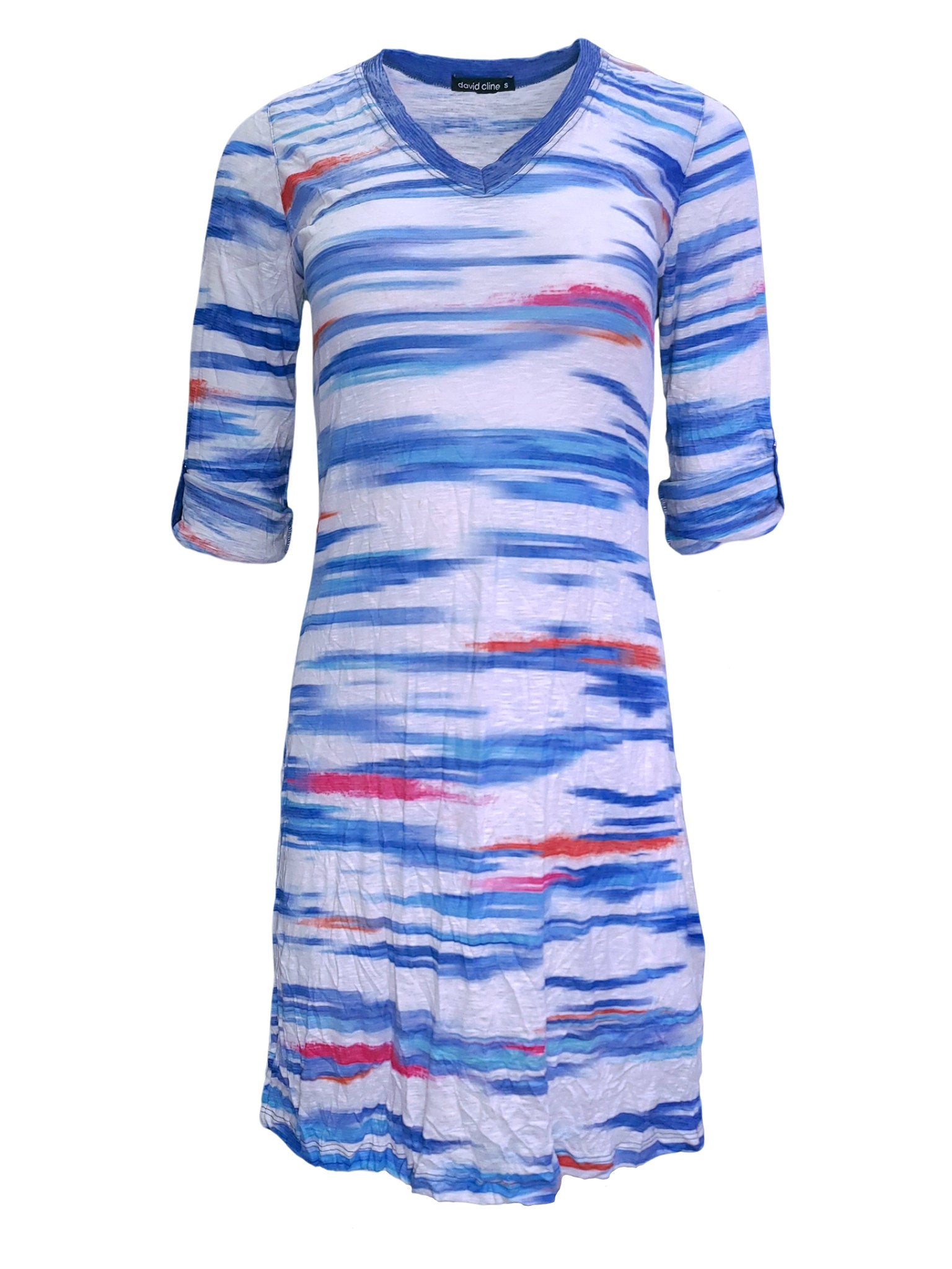 Crushed 'H2O' V-Neck Dress with Roll-Up Sleeves