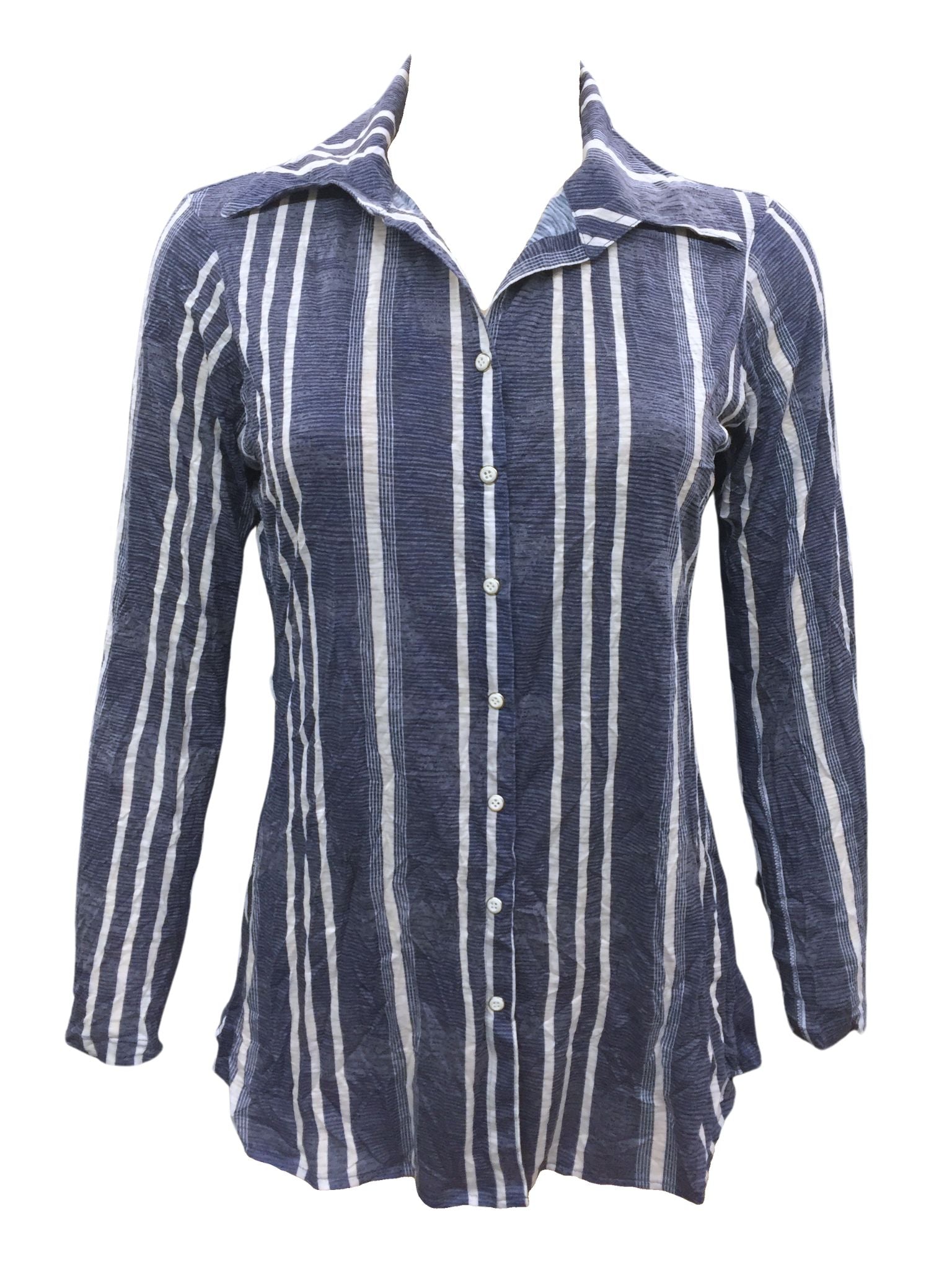 Crushed Long Sleeve Navy Shirt