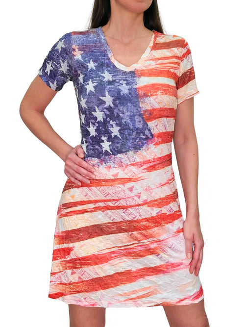 Crushed Flag V-Neck Dress S