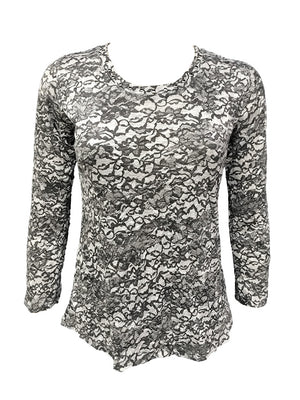 Crushed Long Sleeve Lace Crew w/Stones