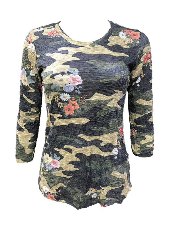 Crushed 3/4 Sleeve Army Crew