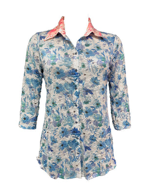 Crushed 3/4 Sleeve Floral Shirt